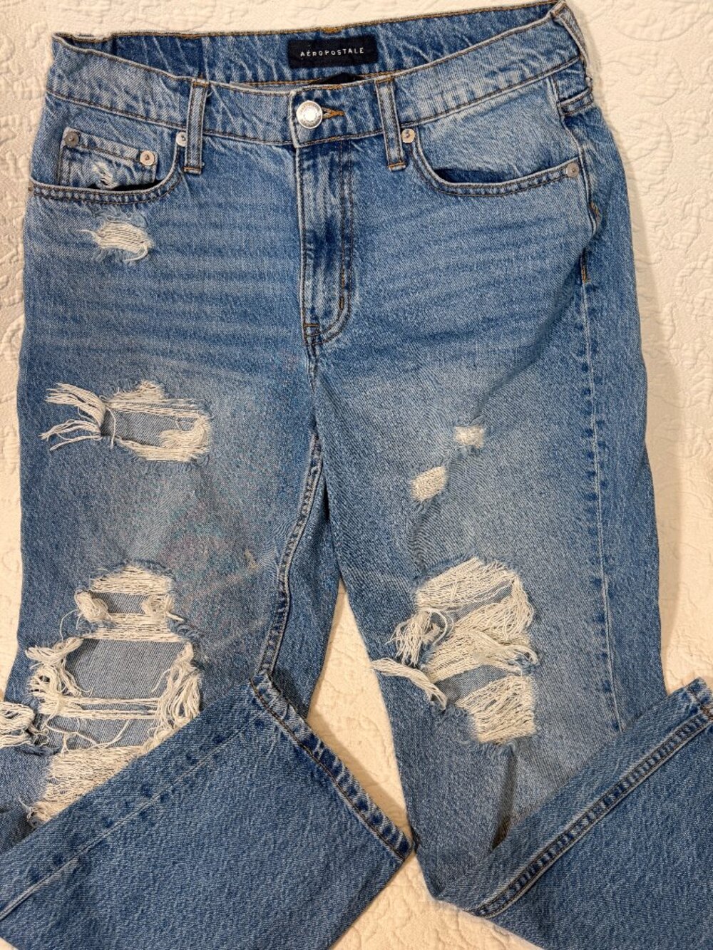 Aeropostale Women's Ripped Blue Mom Jeans